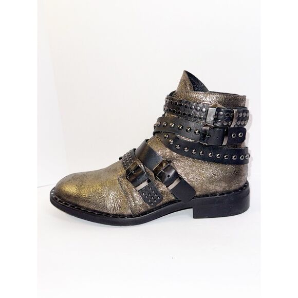Freebird Leather Ankle Boots Western Boho Straps Buckle Studded Moto Rock 38/7.5 - Picture 13 of 16
